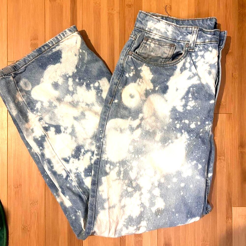 Acid Wash Jeans 34 Mens Y2K Streetwear Baggy Grey Blue Denim Grunge